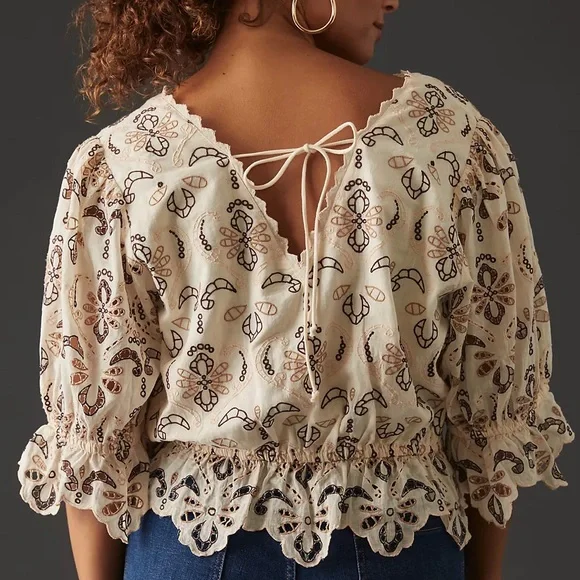 Anthropologie Cream and Black Embroidered Top - Picture 6 of 8